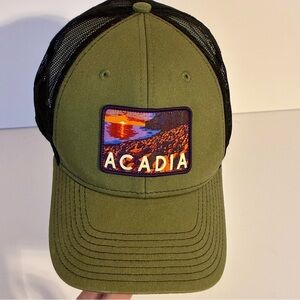Acadia National Park Trucker Hat Army Green Black Mesh Patch Snap Back